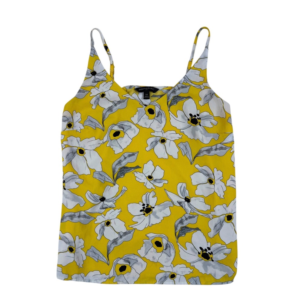 Banana Republic XS Camisole Yellow Floral Summer V-Neck Polyester Tank
